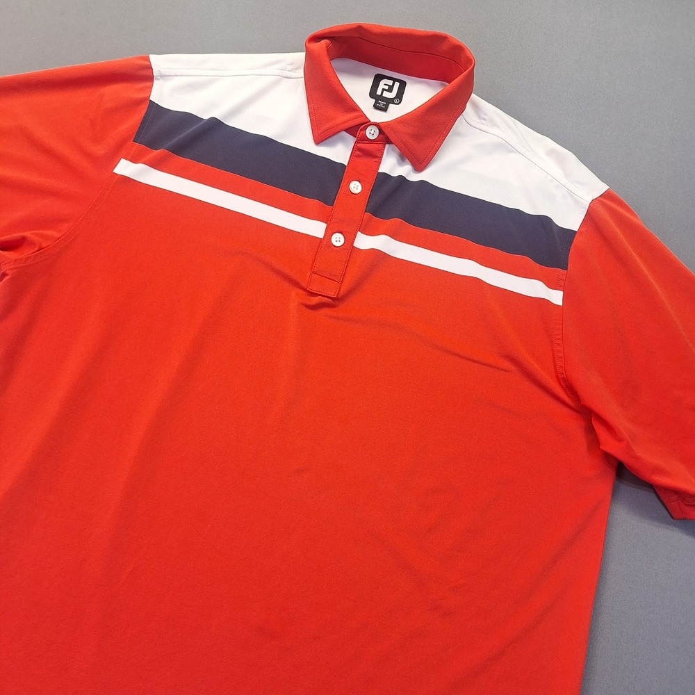 FootJoy Mens ProDry Golf Polo Shirt Red White Blue Striped Performance Large